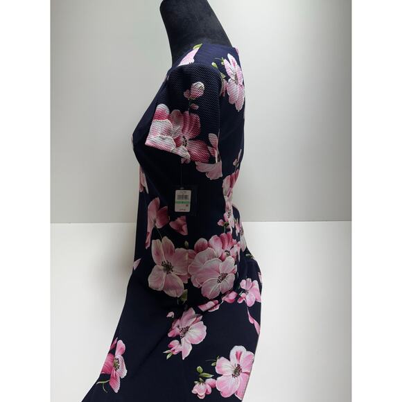 JH Women’s Size 8 Sheath Dress Fit & Flare Blue Pink Floral Easter Spring New - Picture 2 of 13